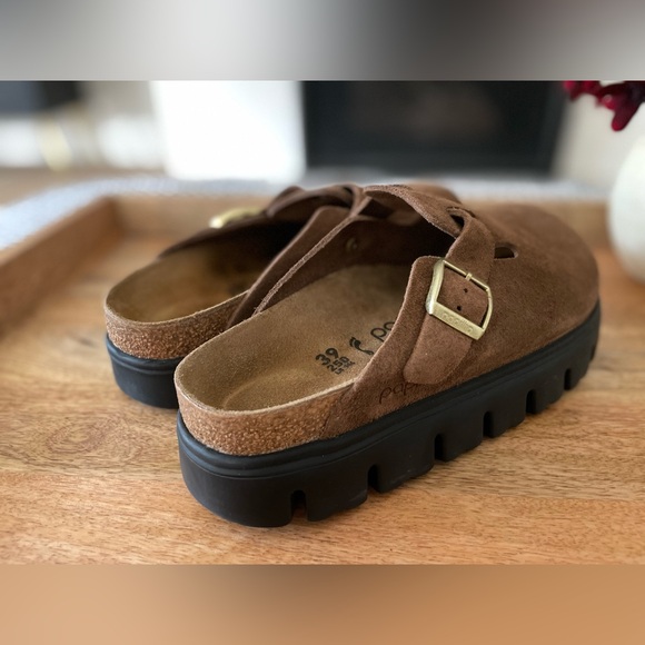 Birkenstock Papillio Boston Chunky Suede Leather Dark Tea Brown Size 39 Size 8 - Picture 7 of 11